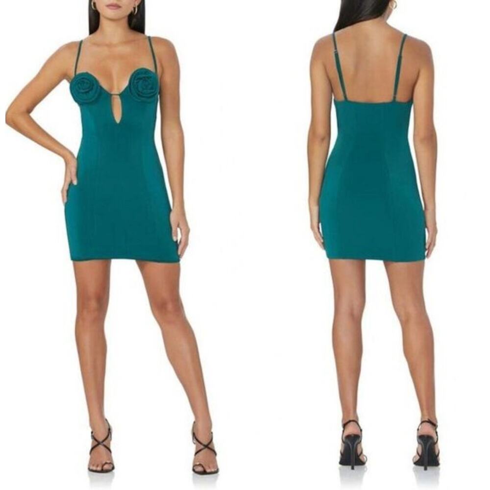 AFRM Silas Floral Applique Mini Dress Botanical Green Size Large Bodycon Party
